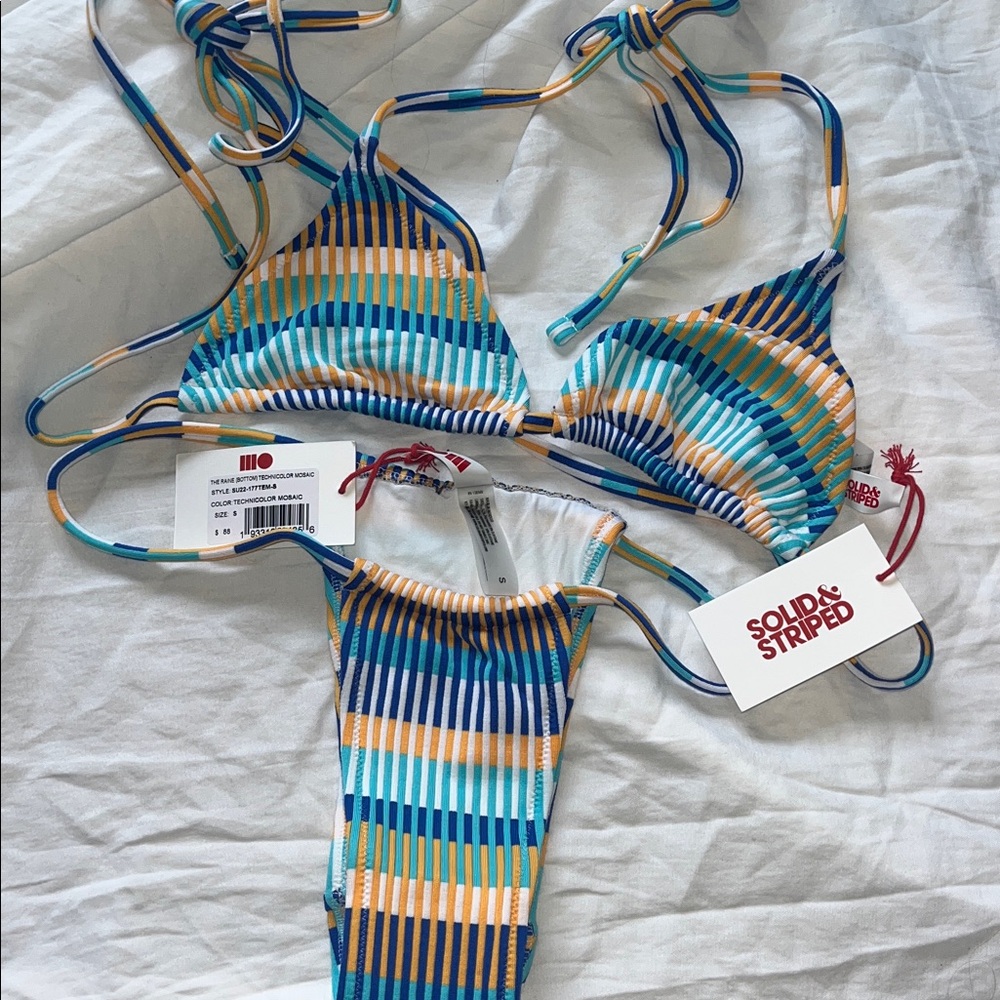 SOLID & STRIPED Blue and Yellow Striped Bikini